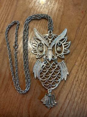 Vintage Silver Owl Pendant Necklace